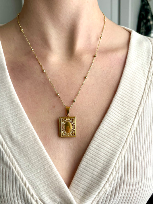 Gold Book Locket - necklace