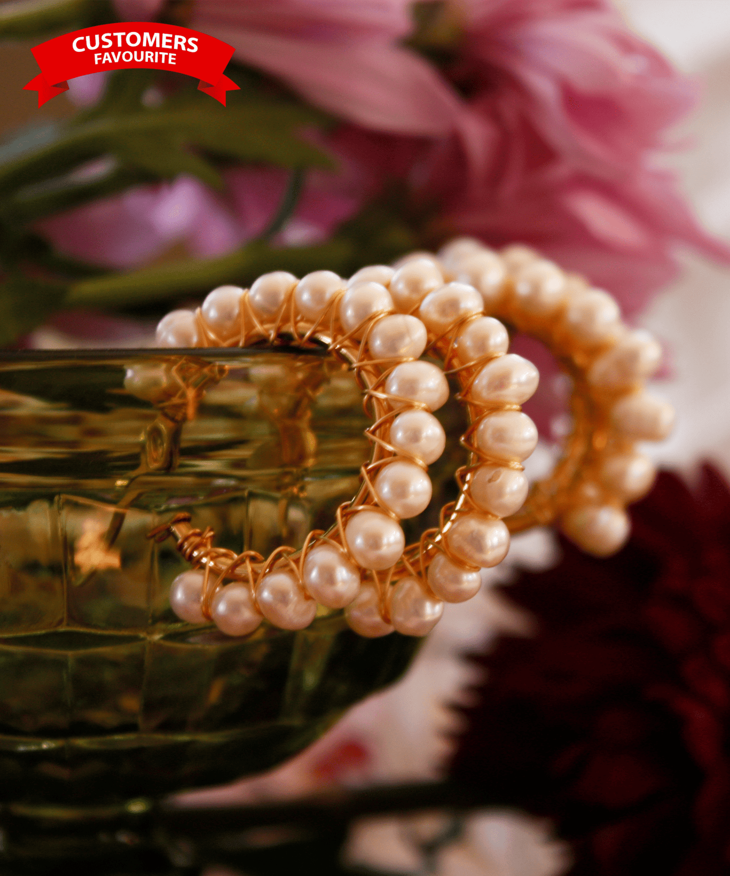 classy, vintage pearl beaded hoops, golden and cream white color water pearls weaved and beaded on stainless steel hoop, vintage, elegant, classy, statement earrings, handmade 